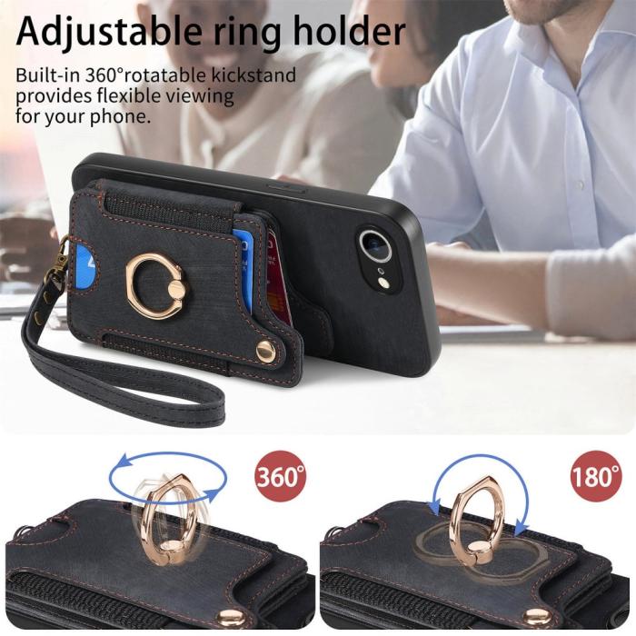 Bild 5,  iPhone 17e / 16e Skal Med Korthållare RFID Retro Läder Svart