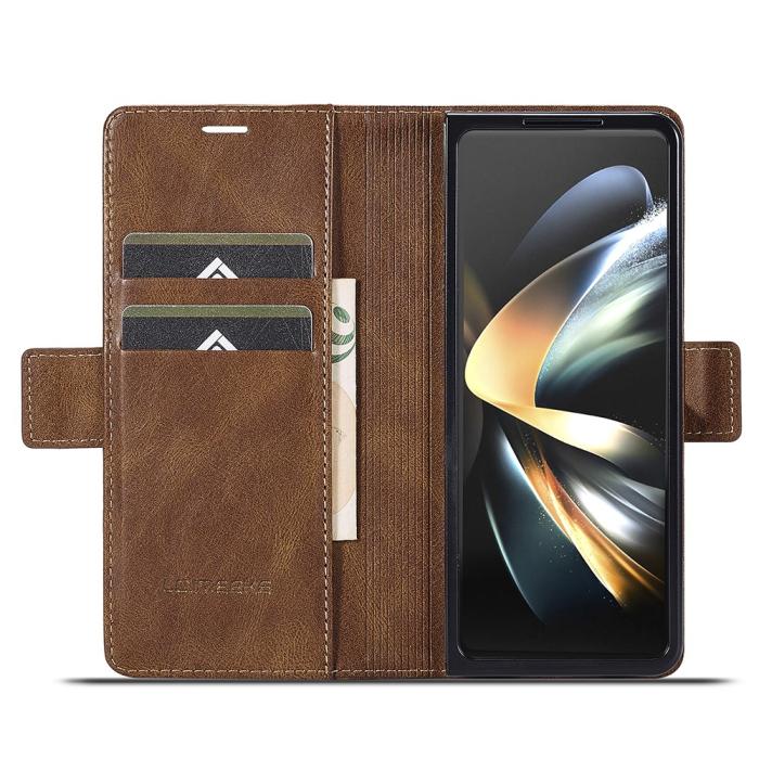 Bild 2, LC.IMEEKE LC.IMEEKE Galaxy Z Fold 5 Fodral RFID Läder Brun