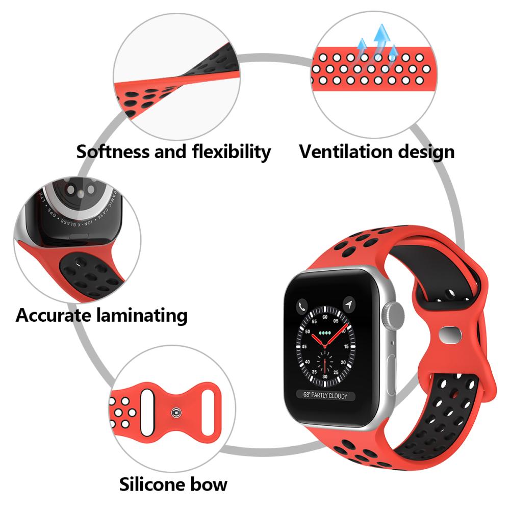 ColorPop Sportarmband Dual-Color Apple Watch 42/44/45/46/49 mm (M/L) Röd/Svart