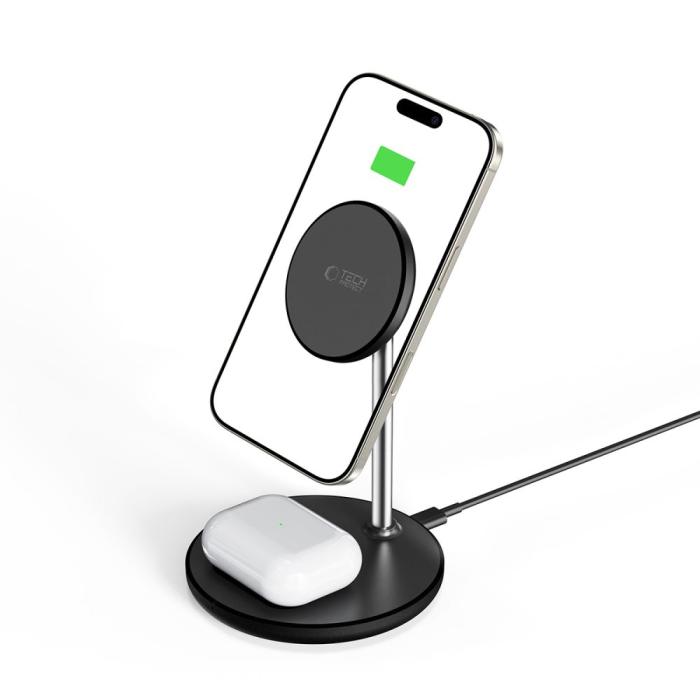 Bild 2, Tech-Protect Tech-Protect 15W Qi 2in1 Magnetisk MagSafe Laddare Svart