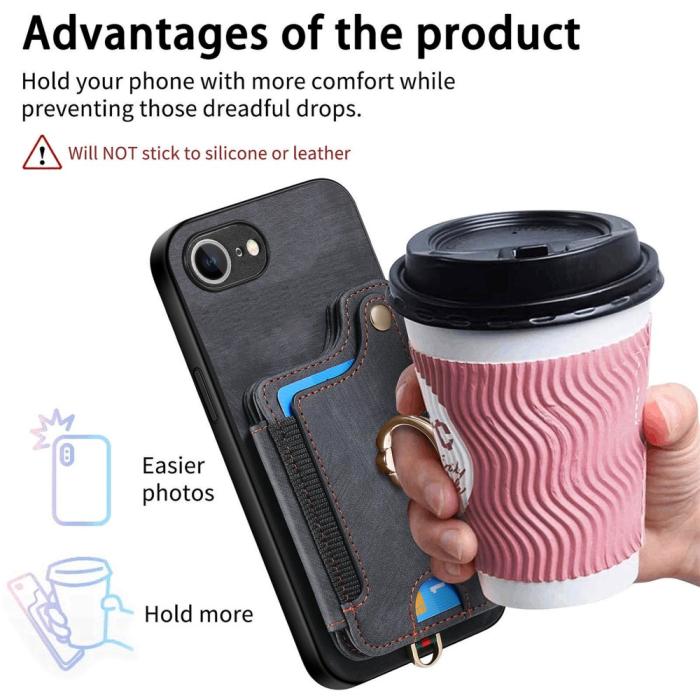 Bild 6,  iPhone 17e / 16e Skal Med Korthållare RFID Retro Läder Svart
