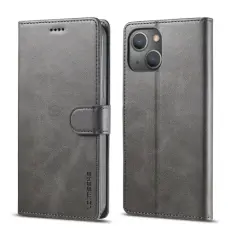 LC.IMEEKE LC.IMEEKE iPhone 14 Fodral L&auml;der Gr&aring;