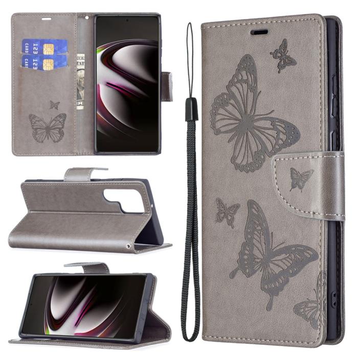 Bild 6,  Samsung Galaxy S22 Ultra Fodral Butterfly Grå