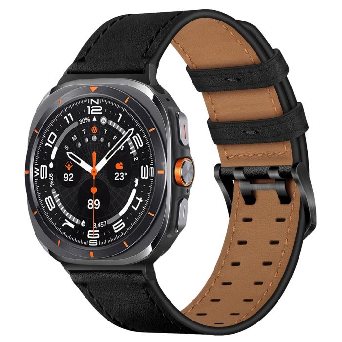 Bild 2,  Samsung Galaxy Watch 8 46/44/40 mm Armband Äkta Läder Svart