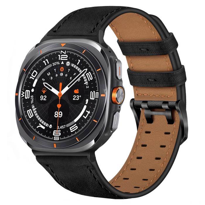 Bild 3,  Samsung Galaxy Watch 8 46/44/40 mm Armband Äkta Läder Svart