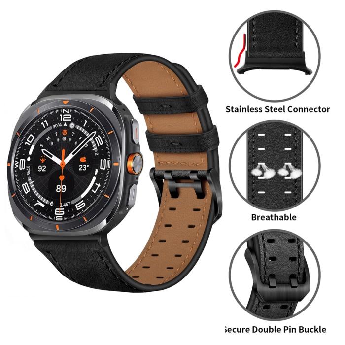 Bild 4,  Samsung Galaxy Watch 8 46/44/40 mm Armband Äkta Läder Svart