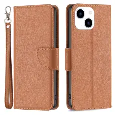  iPhone 15 Fodral Shark Litchi L&auml;der Brun