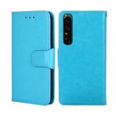  Sony Xperia 1 IV Fodral Crazy Horse L&auml;der Ljus Bl&aring;
