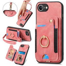  iPhone 17e / 16e Skal Med Korth&aring;llare RFID Retro L&auml;der Rosa