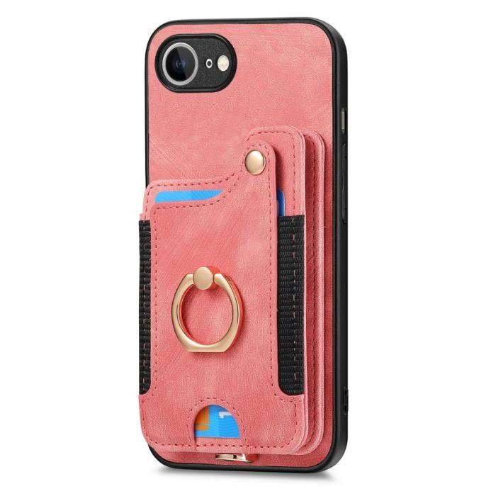 Bild 3,  iPhone 17e / 16e Skal Med Korthållare RFID Retro Läder Rosa