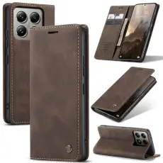 CASEME CASEME Xiaomi 14T Pro Fodral Flip L&auml;der M&ouml;rk Brun
