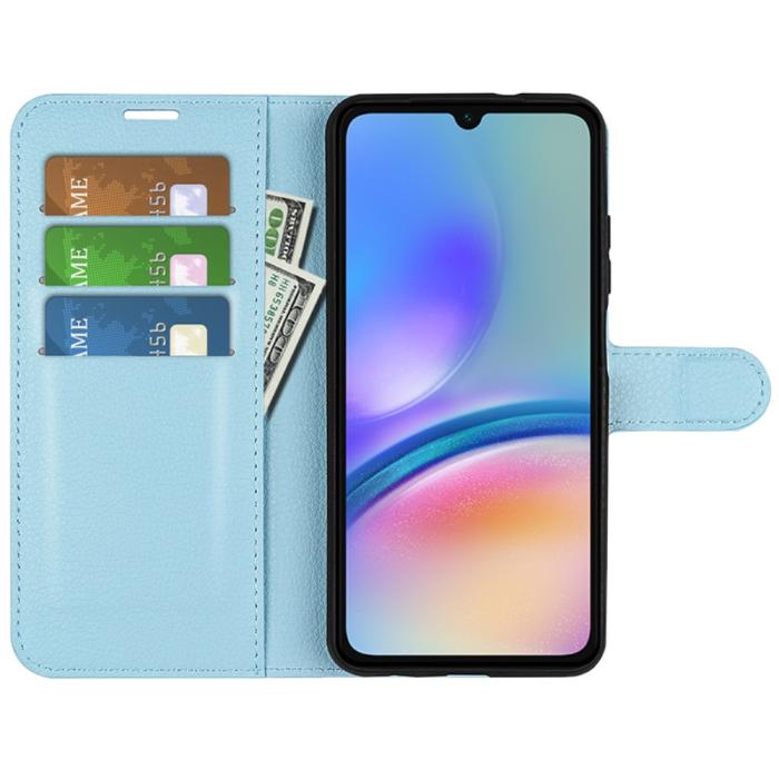 Bild 2,  Samsung Galaxy A05s 4G Fodral Litchi Läder Ljus Blå
