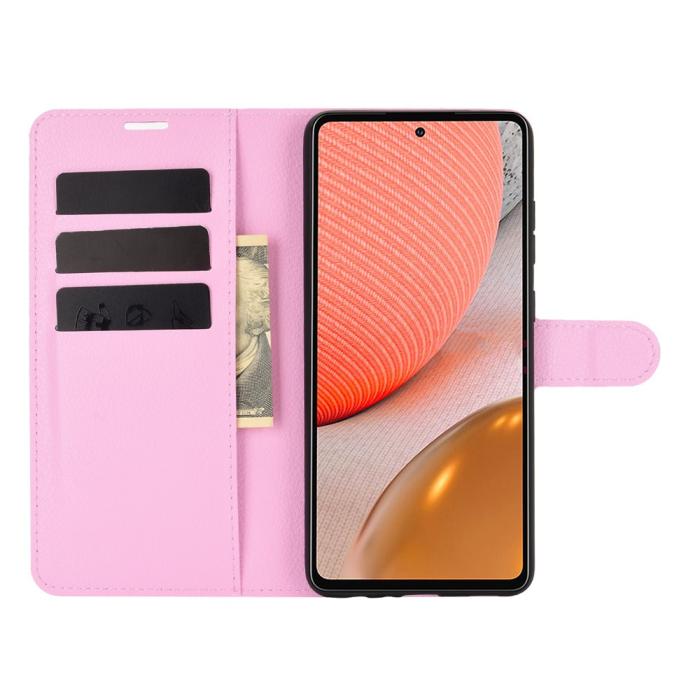 Bild 4,  Samsung Galaxy A72 - Litchi Läder Fodral - Ljus Rosa