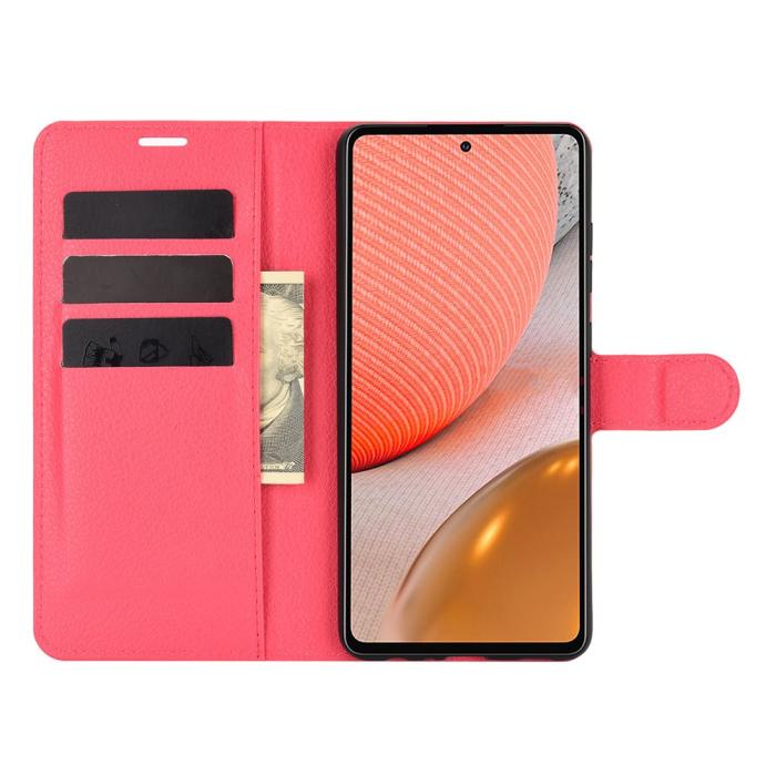 Bild 4,  Samsung Galaxy A72 - Litchi Läder Fodral - Röd
