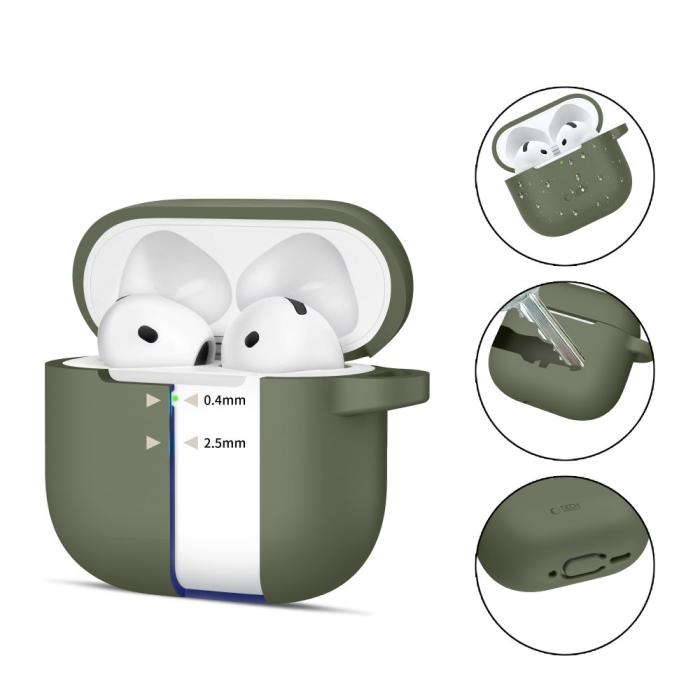 Bild 2, Tech-Protect Tech-Protect AirPods 4 Skal Silikon Hook Olive Green