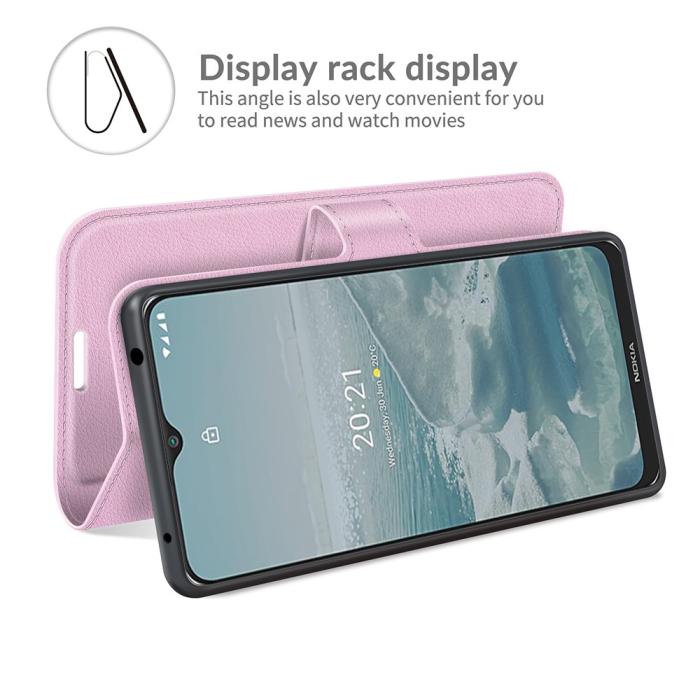 Bild 6,  Nokia G10 / G20 Fodral Litchi Läder Ljus Rosa