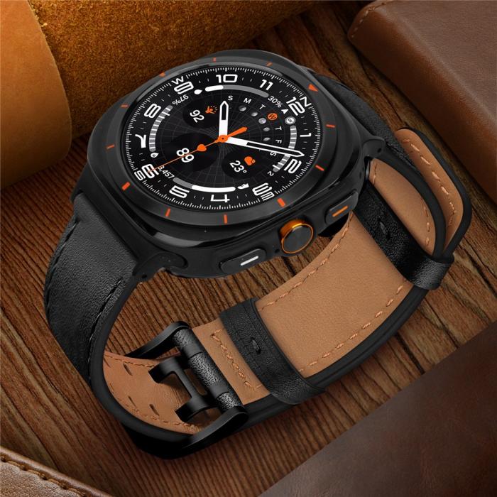 Bild 6,  Samsung Galaxy Watch 8 46/44/40 mm Armband Äkta Läder Svart