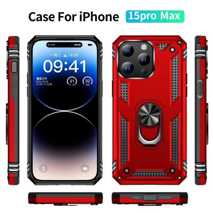 Bild 2,  iPhone 15 Pro Max Skal Shockproof Armor Ring Röd