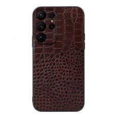  Samsung Galaxy S23 Ultra Skal &Auml;kta L&auml;der Krokodil Textur Brun