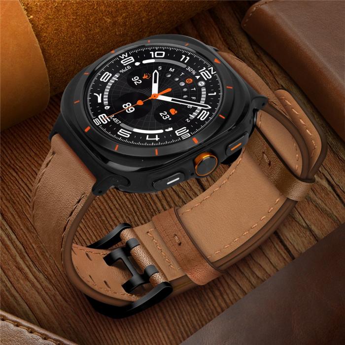 Bild 6,  Samsung Galaxy Watch 8 46/44/40 mm Armband Äkta Läder Brun