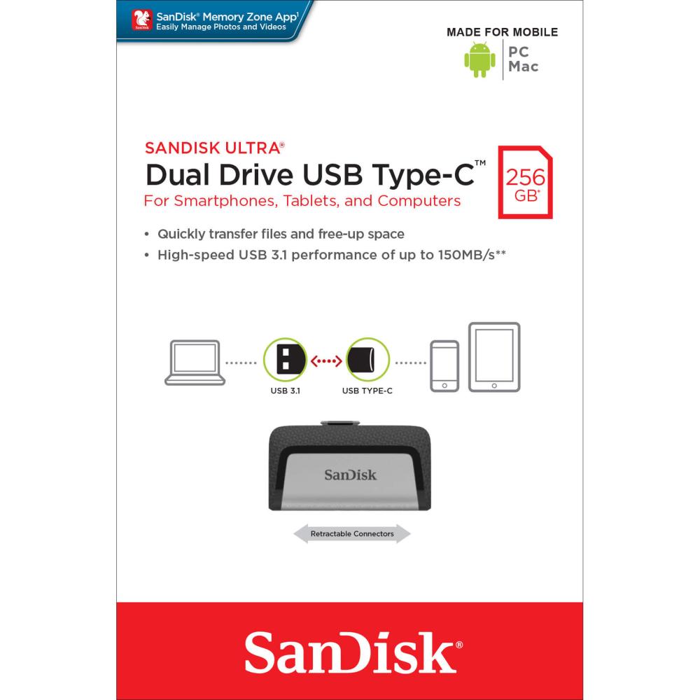 SanDisk SanDisk USB-minne 3.1 Ultra Dual 256 GB Typ C