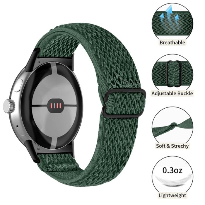 Bild 2,  Google Pixel Watch / Watch 2 Justerbart Nylon Armband Grön