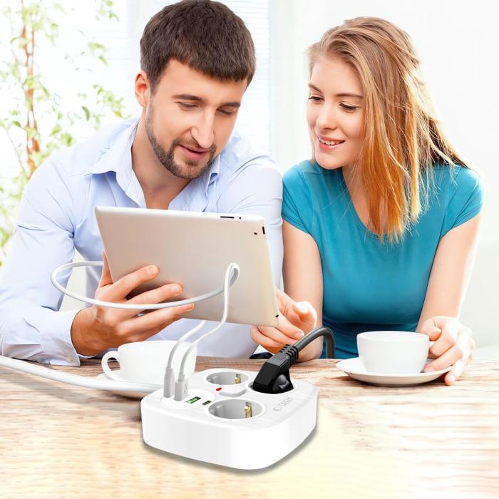 Bild 6, Tech-Protect Tech-Protect 2m Förgreningsdosa Med USB-C/USB-A Vit