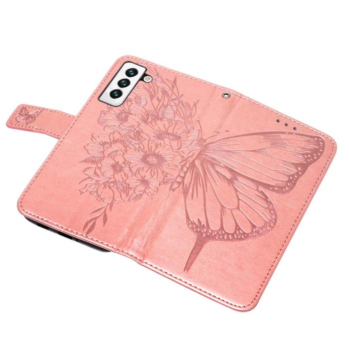 Bild 6,  Samsung Galaxy S23 Fodral Fjäril Tryck Roséguld