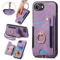  iPhone 17e / 16e Skal Med Korth&aring;llare RFID Retro L&auml;der Lila