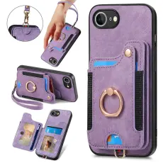 iPhone 17e / 16e Skal Med Korth&aring;llare RFID Retro L&auml;der Lila