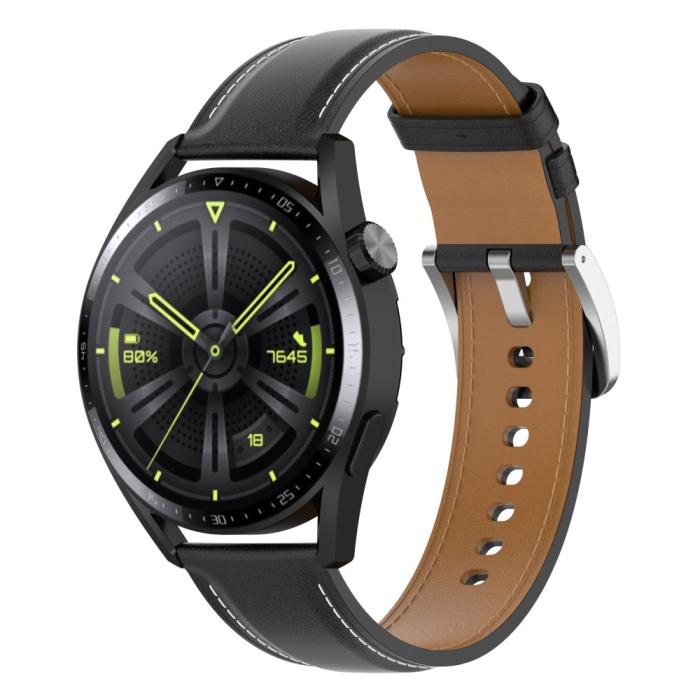 Bild 2,  Äkta Läder Armband Smartwatch (22 mm) Svart