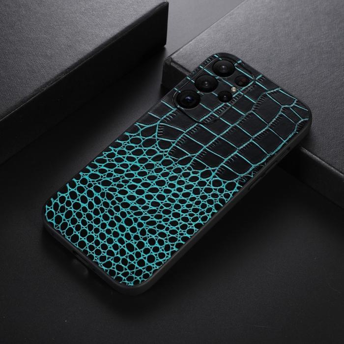 Bild 5,  Samsung Galaxy S23 Ultra Skal Äkta Läder Krokodil Textur Brun