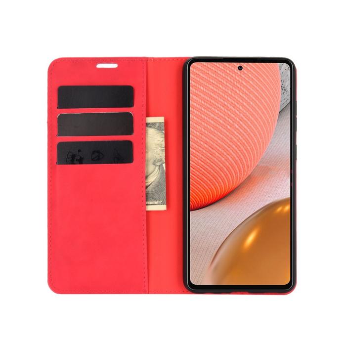 Bild 4,  Samsung Galaxy A72 - Silkeslent Läder Fodral - Röd
