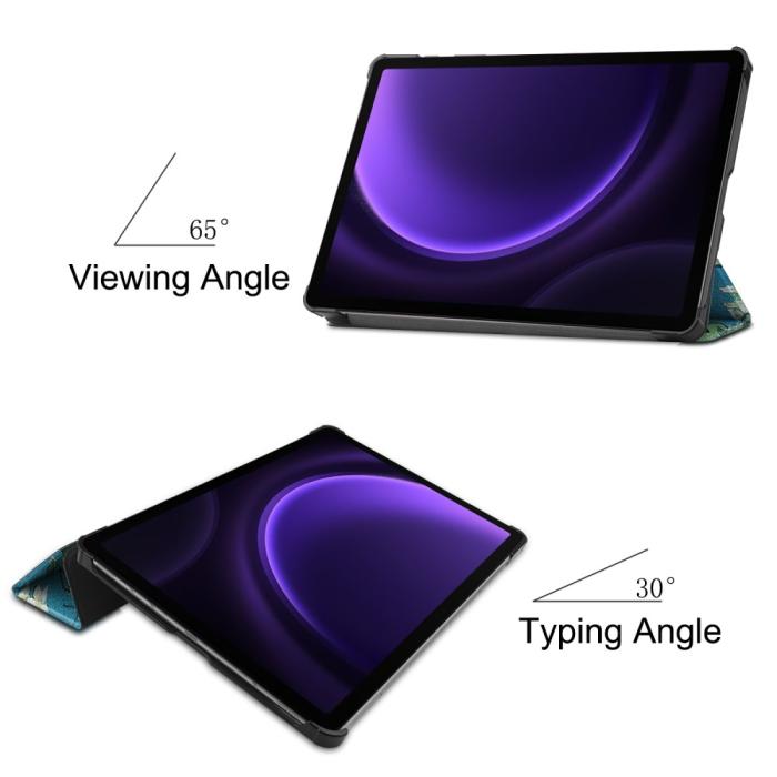 Bild 2,  Samsung Galaxy Tab S9 FE Fodral Tri-Fold Läder Peach Blossom
