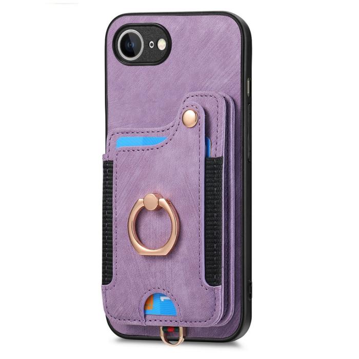 Bild 3,  iPhone 17e / 16e Skal Med Korthållare RFID Retro Läder Lila