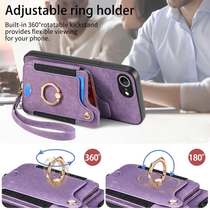 Bild 5,  iPhone 17e / 16e Skal Med Korthållare RFID Retro Läder Lila