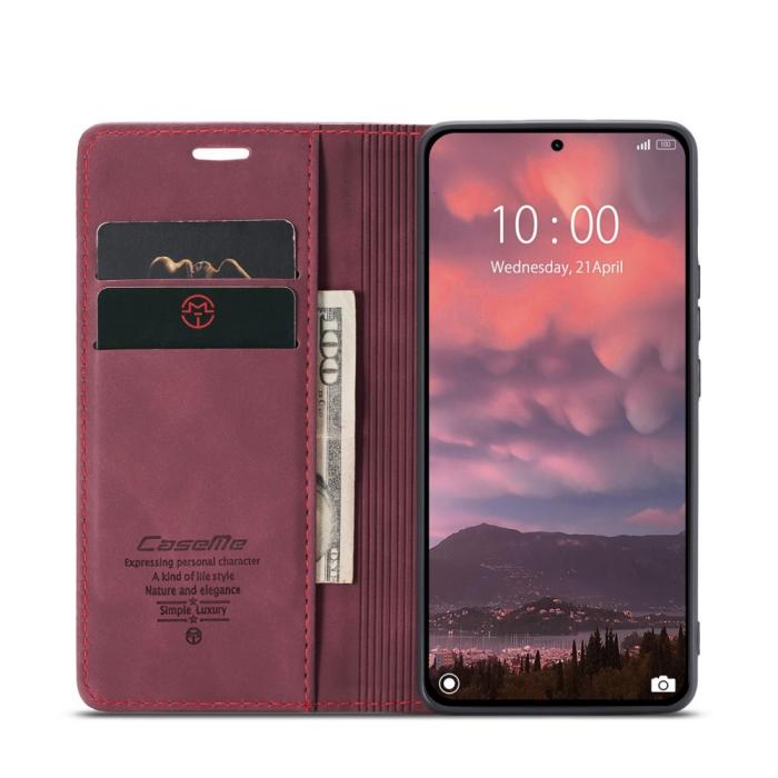 Bild 3, CASEME CASEME Xiaomi 14T Pro Fodral Flip Läder Vinröd