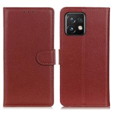  Motorola Edge 40 Pro 5G Fodral Litchi L&auml;der Brun