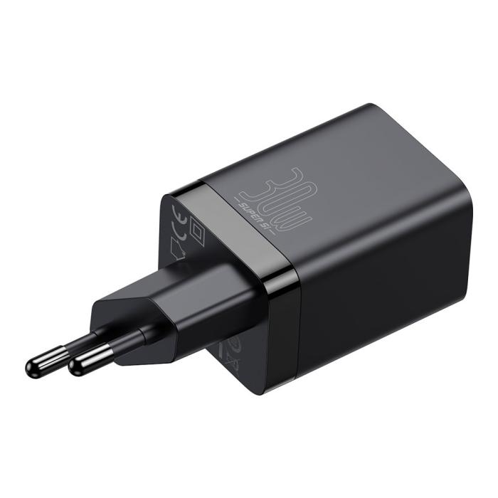 Bild 3, BASEUS Baseus 30W Super Pro USB-C / USB-A PD QC Väggladdare Svart