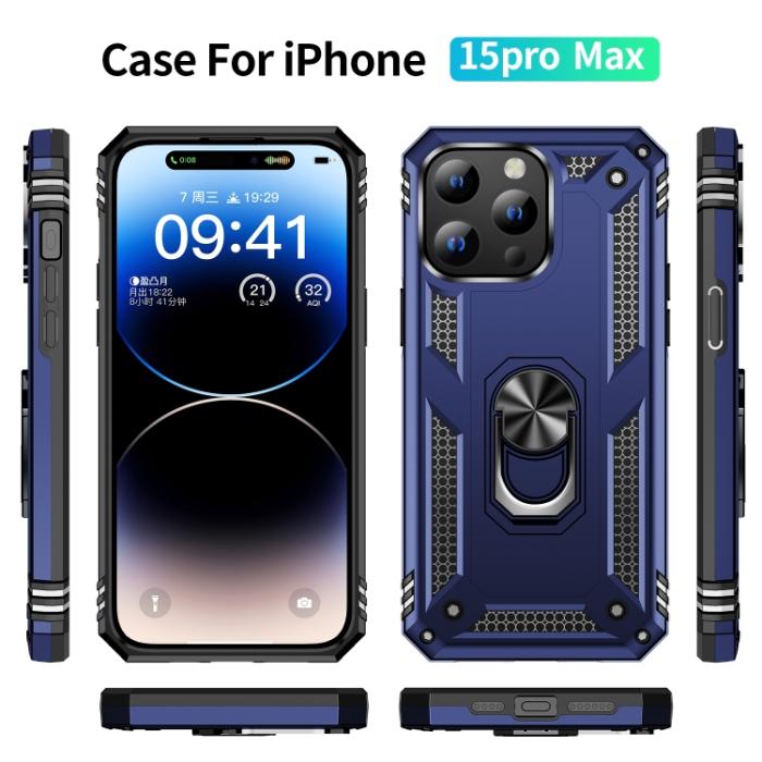 Bild 2,  iPhone 15 Pro Max Skal Shockproof Armor Ring Blå