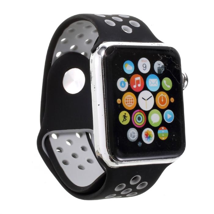Bild 5,  Ihåligt Silikon Armband Apple Watch 42/44/45/46/49 mm Svart/Grå