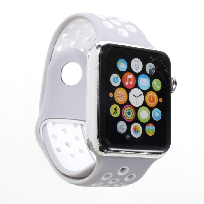 Bild 2,  Ihåligt Silikon Armband Apple Watch 42/44/45/46/49 mm Grå/Vit