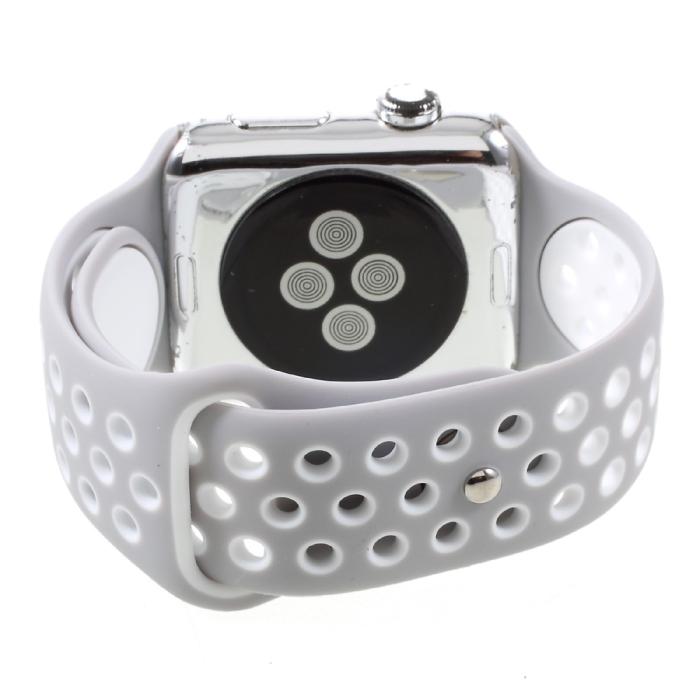 Bild 5,  Ihåligt Silikon Armband Apple Watch 42/44/45/46/49 mm Grå/Vit