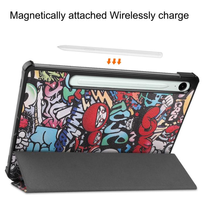 Bild 4,  Samsung Galaxy Tab S9 FE Fodral Tri-Fold Läder Graffiti
