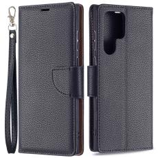  Samsung Galaxy S22 Ultra Fodral Litchi Textur Svart