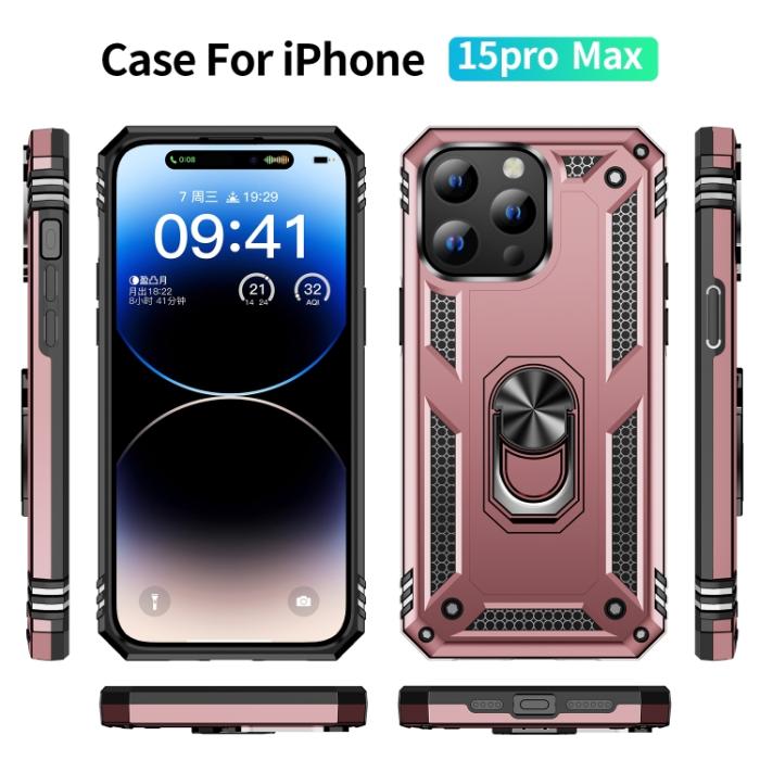 Bild 2,  iPhone 15 Pro Max Skal Shockproof Armor Ring Roséguld