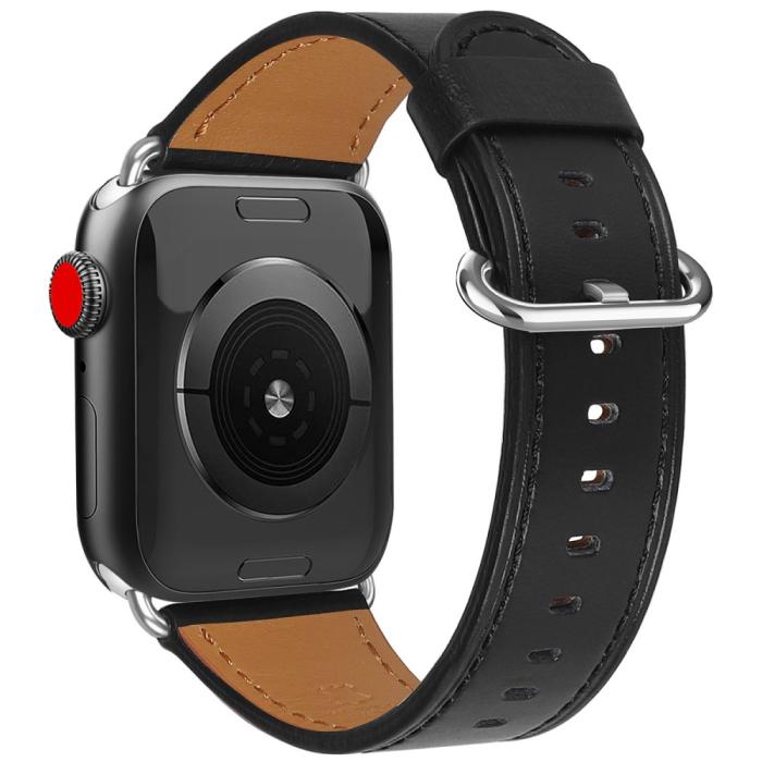 Bild 2,  Äkta Läder Armband Apple Watch 42/41/40/38 mm - Svart