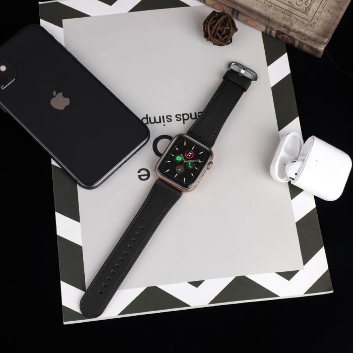 Bild 5,  Äkta Läder Armband Apple Watch 42/41/40/38 mm - Svart