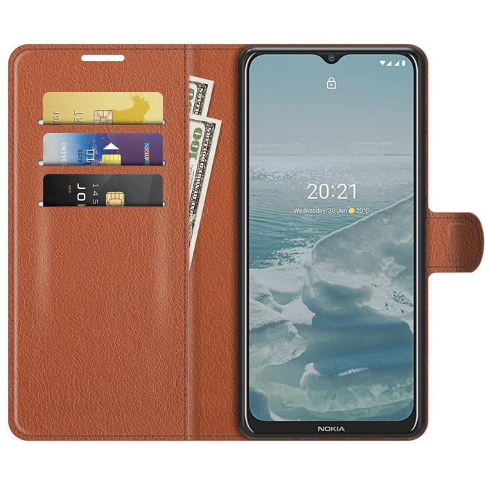 Bild 4,  Nokia G10 / G20 Fodral Litchi Läder Brun