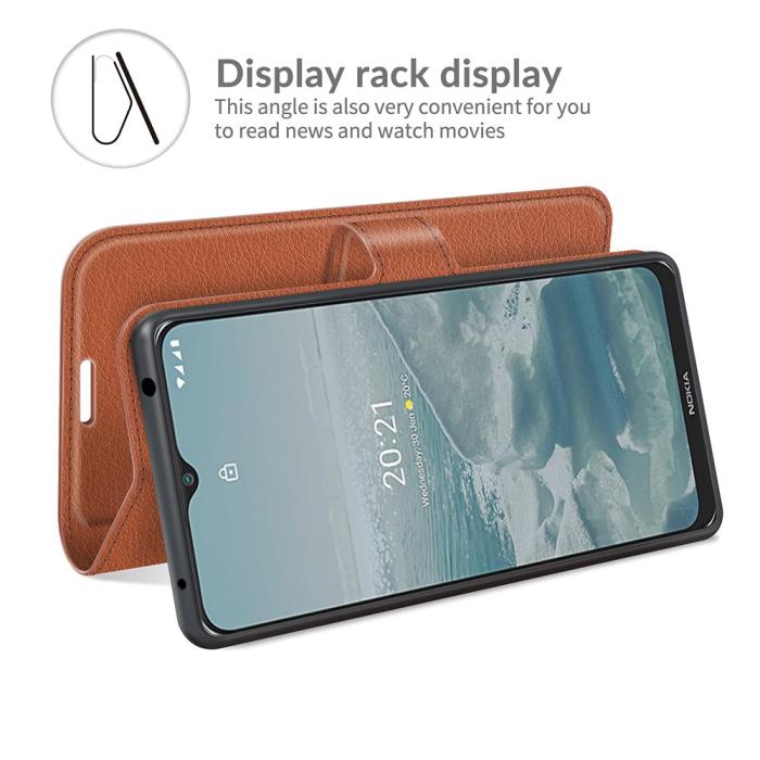 Bild 6,  Nokia G10 / G20 Fodral Litchi Läder Brun